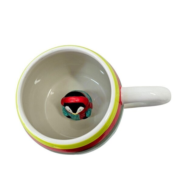 World Market Surprise Penguin Mug 15 oz Capacity Multi Stripe Ceramic Coco Cup - Picture 5 of 10